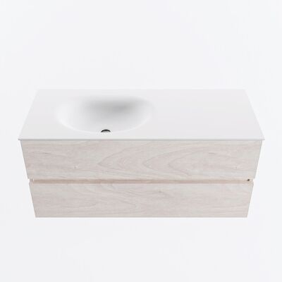 MONDIAZ VICA 110cm badmeubel onderkast Underlayment 2 lades. Wastafel MOON links zonder kraangat, kleur Talc.