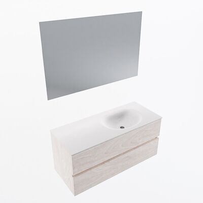 MONDIAZ VICA 110cm badmeubel onderkast Underlayment 2 lades. Wastafel Moon rechts 1 kraangat, kleur Talc met spiegel LED.