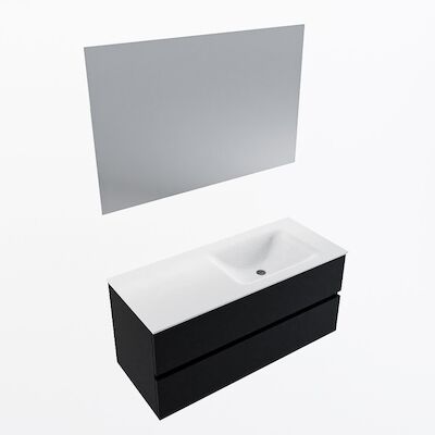 MONDIAZ VICA 110cm badmeubel onderkast Urban 2 lades. Wastafel CLOUD rechts zonder kraangat, kleur Talc met spiegel LED.