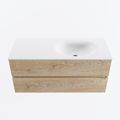 MONDIAZ VICA 110cm badmeubel onderkast Washed Oak 2 lades. Wastafel MOON rechts 1 kraangat, kleur Talc.
