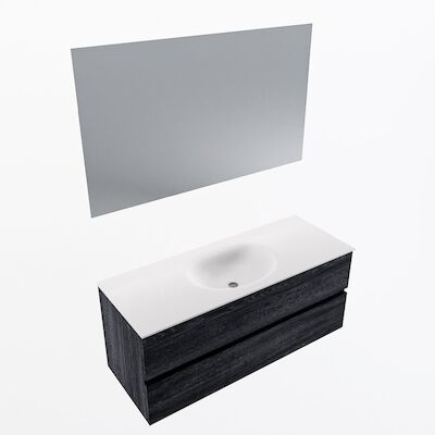 MONDIAZ VICA 120cm badmeubel onderkast Antracite 2 lades. Wastafel Moon midden 1 kraangat, kleur Talc met spiegel LED.