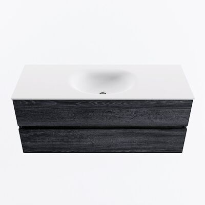 MONDIAZ VICA 120cm badmeubel onderkast Antracite 2 lades. Wastafel MOON midden 1 kraangat, kleur Talc.