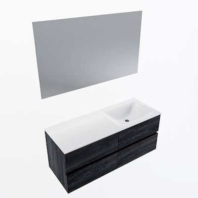 MONDIAZ VICA 120cm badmeubel onderkast Antracite 4 lades. Wastafel CLOUD rechts zonder kraangat, kleur Talc met spiegel LED.