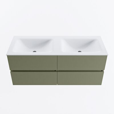 MONDIAZ VICA 120cm badmeubel onderkast Army 4 lades. Wastafel CLOUD dubbel 2 kraangaten, kleur Talc.
