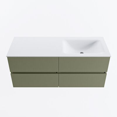 MONDIAZ VICA 120cm badmeubel onderkast Army 4 lades. Wastafel CLOUD rechts zonder kraangat, kleur Talc.
