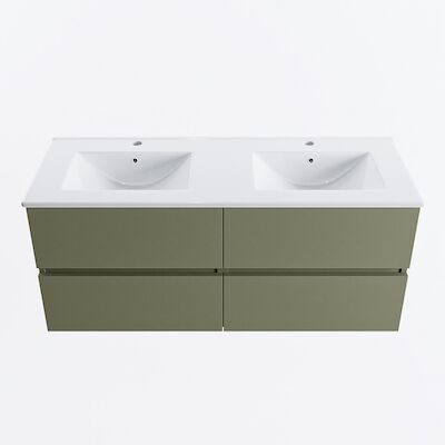 MONDIAZ VICA 120cm badmeubel onderkast Army 4 lades. Wastafel DENIA dubbel 2 kraangaten, kleur Glanzend Wit.