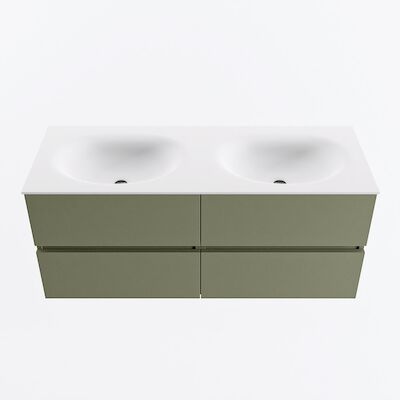 MONDIAZ VICA 120cm badmeubel onderkast Army 4 lades. Wastafel MOON dubbel 2 kraangaten, kleur Talc.