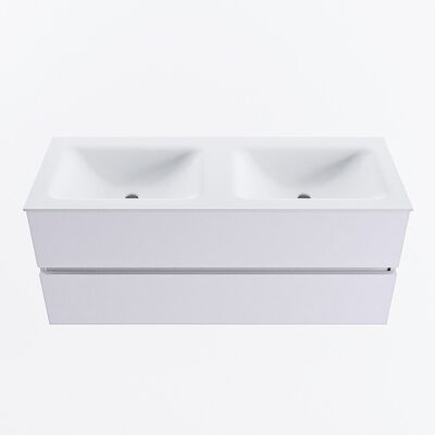MONDIAZ VICA 120cm badmeubel onderkast Cale 2 lades. Wastafel CLOUD dubbel 2 kraangaten, kleur Talc.