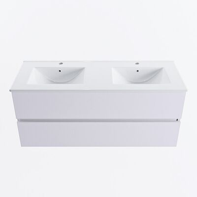 MONDIAZ VICA 120cm badmeubel onderkast Cale 2 lades. Wastafel DENIA dubbel 2 kraangaten, kleur Glanzend Wit.