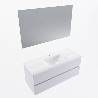 MONDIAZ VICA 120cm badmeubel onderkast Cale 2 lades. Wastafel Denia midden 1 kraangat, kleur Glanzend Wit met spiegel LED.