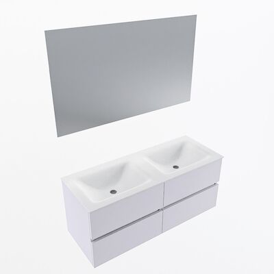 MONDIAZ VICA 120cm badmeubel onderkast Cale 4 lades. Wastafel CLOUD dubbel zonder kraangat, kleur Talc met spiegel LED.