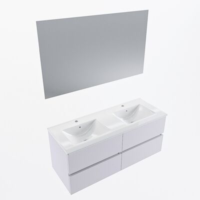 MONDIAZ VICA 120cm badmeubel onderkast Cale 4 lades. Wastafel Denia dubbel 2 kraangaten, kleur Glanzend Wit met spiegel LED.
