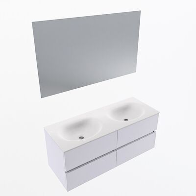 MONDIAZ VICA 120cm badmeubel onderkast Cale 4 lades. Wastafel Moon dubbel zonder kraangat, kleur Talc met spiegel LED.