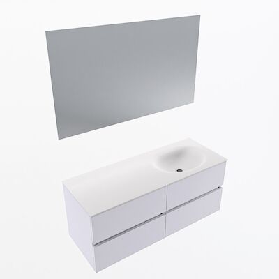 MONDIAZ VICA 120cm badmeubel onderkast Cale 4 lades. Wastafel Moon rechts zonder kraangat, kleur Talc met spiegel LED.