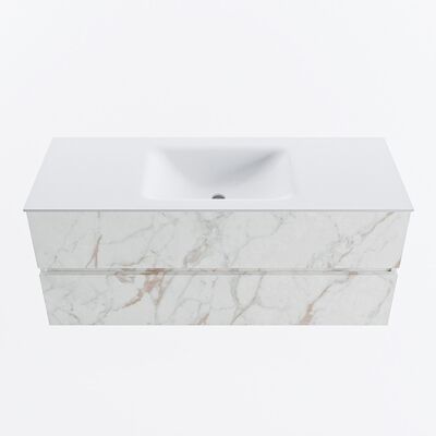 MONDIAZ VICA 120cm badmeubel onderkast Carrara 2 lades. Wastafel CLOUD midden zonder kraangat, kleur Talc.