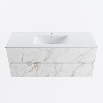 MONDIAZ VICA 120cm badmeubel onderkast Carrara 2 lades. Wastafel DENIA midden 1 kraangat, kleur Glanzend Wit.