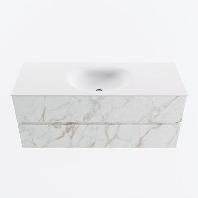 MONDIAZ VICA 120cm badmeubel onderkast Carrara 2 lades. Wastafel MOON midden 1 kraangat, kleur Talc.