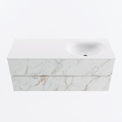 MONDIAZ VICA 120cm badmeubel onderkast Carrara 2 lades. Wastafel MOON rechts zonder kraangat, kleur Talc.