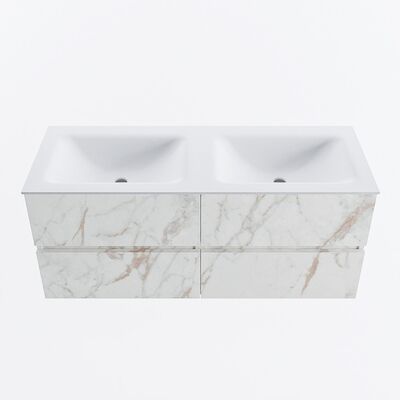 MONDIAZ VICA 120cm badmeubel onderkast Carrara 4 lades. Wastafel CLOUD dubbel 2 kraangaten, kleur Talc.