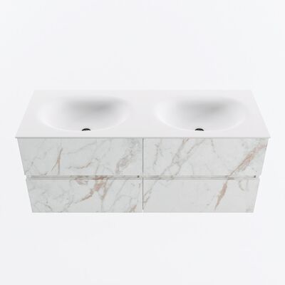 MONDIAZ VICA 120cm badmeubel onderkast Carrara 4 lades. Wastafel MOON dubbel 2 kraangaten, kleur Talc.