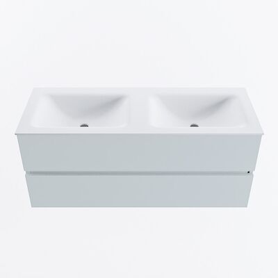 MONDIAZ VICA 120cm badmeubel onderkast Clay 2 lades. Wastafel CLOUD dubbel 2 kraangaten, kleur Talc.