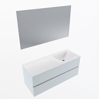 MONDIAZ VICA 120cm badmeubel onderkast Clay 2 lades. Wastafel CLOUD rechts zonder kraangat, kleur Talc met spiegel LED.