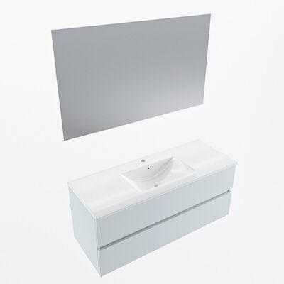 MONDIAZ VICA 120cm badmeubel onderkast Clay 2 lades. Wastafel Denia midden 1 kraangat, kleur Glanzend Wit met spiegel LED.