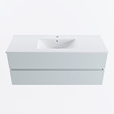 MONDIAZ VICA 120cm badmeubel onderkast Clay 2 lades. Wastafel DENIA midden 1 kraangat, kleur Glanzend Wit.
