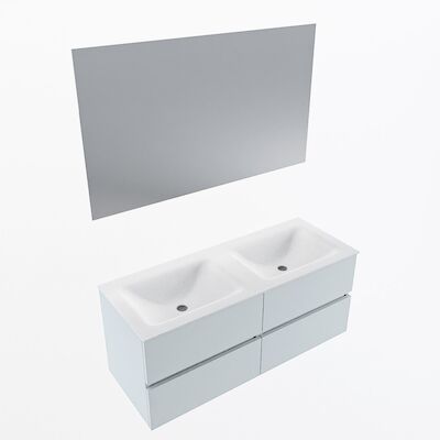 MONDIAZ VICA 120cm badmeubel onderkast Clay 4 lades. Wastafel CLOUD dubbel 2 kraangaten, kleur Talc met spiegel LED.