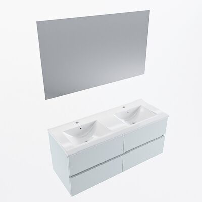 MONDIAZ VICA 120cm badmeubel onderkast Clay 4 lades. Wastafel Denia dubbel 2 kraangaten, kleur Glanzend Wit met spiegel LED.