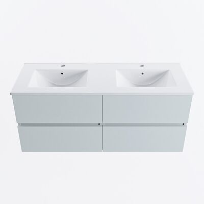 MONDIAZ VICA 120cm badmeubel onderkast Clay 4 lades. Wastafel DENIA dubbel 2 kraangaten, kleur Glanzend Wit.