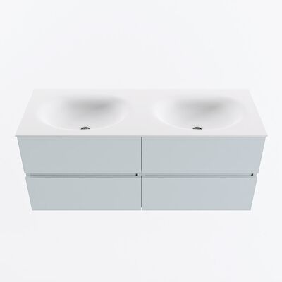 MONDIAZ VICA 120cm badmeubel onderkast Clay 4 lades. Wastafel MOON dubbel zonder kraangat, kleur Talc.