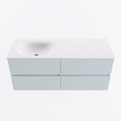 MONDIAZ VICA 120cm badmeubel onderkast Clay 4 lades. Wastafel MOON links zonder kraangat, kleur Talc.