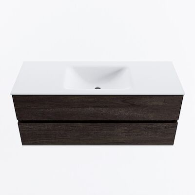 MONDIAZ VICA 120cm badmeubel onderkast Dark Brown 2 lades. Wastafel CLOUD midden zonder kraangat, kleur Talc.