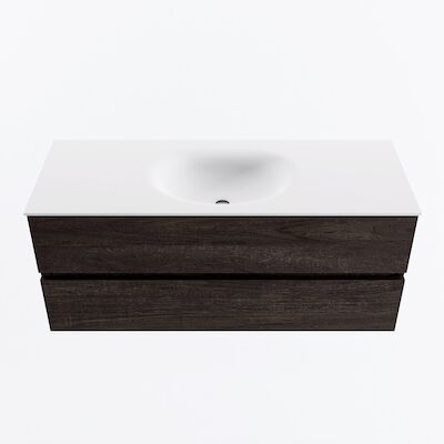 MONDIAZ VICA 120cm badmeubel onderkast Dark Brown 2 lades. Wastafel MOON midden 1 kraangat, kleur Talc.
