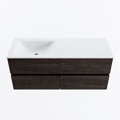 MONDIAZ VICA 120cm badmeubel onderkast Dark Brown 4 lades. Wastafel CLOUD links 1 kraangat, kleur Talc.