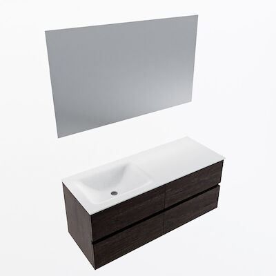 MONDIAZ VICA 120cm badmeubel onderkast Dark Brown 4 lades. Wastafel CLOUD links zonder kraangat, kleur Talc met spiegel LED.
