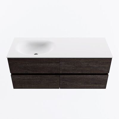 MONDIAZ VICA 120cm badmeubel onderkast Dark Brown 4 lades. Wastafel MOON links zonder kraangat, kleur Talc.