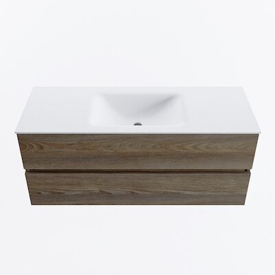 MONDIAZ VICA 120cm badmeubel onderkast Dark Brown Grey 2 lades. Wastafel CLOUD midden 1 kraangat, kleur Talc.