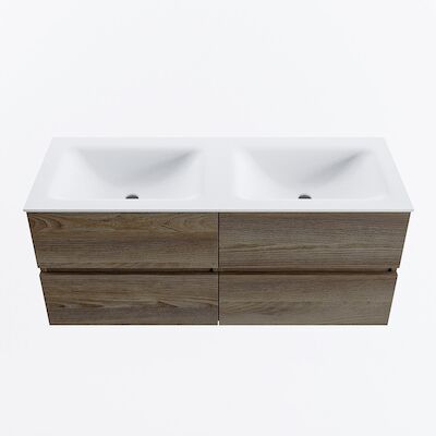 MONDIAZ VICA 120cm badmeubel onderkast Dark Brown Grey 4 lades. Wastafel CLOUD dubbel 2 kraangaten, kleur Talc.