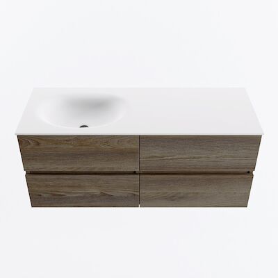 MONDIAZ VICA 120cm badmeubel onderkast Dark Brown Grey 4 lades. Wastafel MOON links 1 kraangat, kleur Talc.