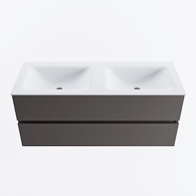 MONDIAZ VICA 120cm badmeubel onderkast Dark Grey 2 lades. Wastafel CLOUD dubbel 2 kraangaten, kleur Talc.
