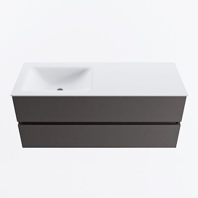 MONDIAZ VICA 120cm badmeubel onderkast Dark Grey 2 lades. Wastafel CLOUD links zonder kraangat, kleur Talc.
