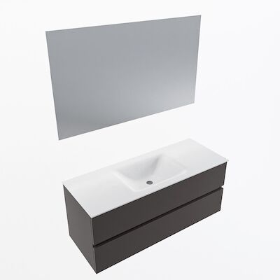 MONDIAZ VICA 120cm badmeubel onderkast Dark Grey 2 lades. Wastafel CLOUD midden 1 kraangat, kleur Talc met spiegel LED.