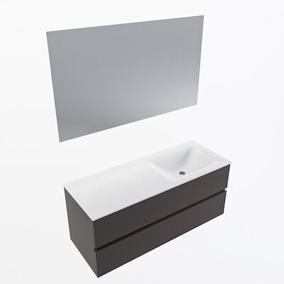 MONDIAZ VICA 120cm badmeubel onderkast Dark Grey 2 lades. Wastafel CLOUD rechts 1 kraangat, kleur Talc met spiegel LED.