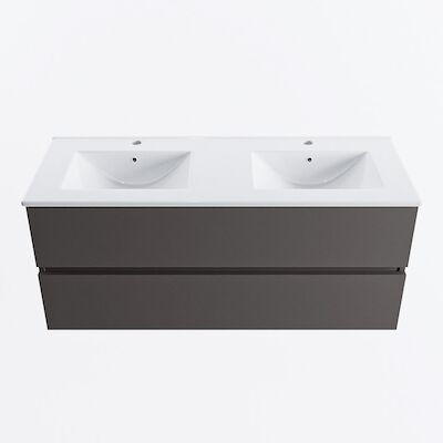 MONDIAZ VICA 120cm badmeubel onderkast Dark Grey 2 lades. Wastafel DENIA dubbel 2 kraangaten, kleur Glanzend Wit.