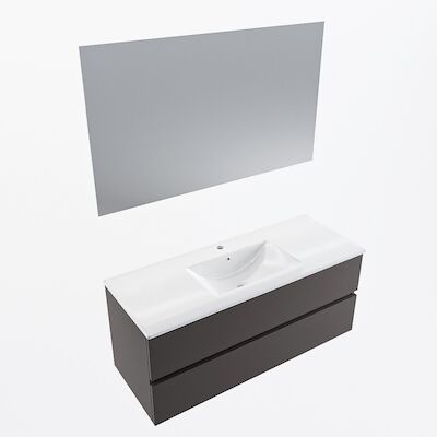 MONDIAZ VICA 120cm badmeubel onderkast Dark Grey 2 lades. Wastafel Denia midden 1 kraangat, kleur Glanzend Wit met spiegel LED.