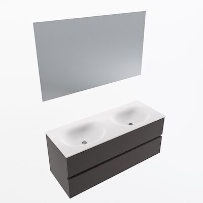 MONDIAZ VICA 120cm badmeubel onderkast Dark Grey 2 lades. Wastafel Moon dubbel 2 kraangaten, kleur Talc met spiegel LED.