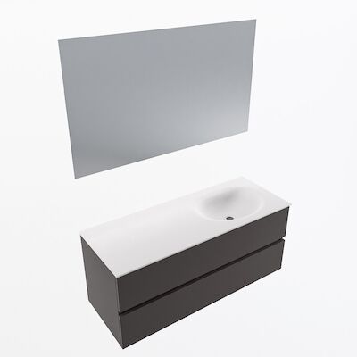 MONDIAZ VICA 120cm badmeubel onderkast Dark Grey 2 lades. Wastafel Moon rechts zonder kraangat, kleur Talc met spiegel LED.