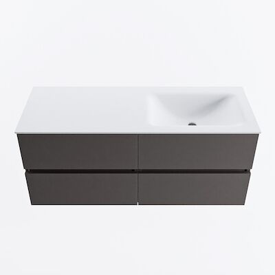 MONDIAZ VICA 120cm badmeubel onderkast Dark Grey 4 lades. Wastafel CLOUD rechts zonder kraangat, kleur Talc.